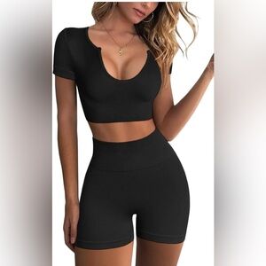 2 Piece Workout Sets Seamless Ribbed Yoga Collection